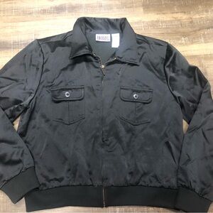 Vintage Bill Blass shimmery satin feel black zip jacket, SZ large